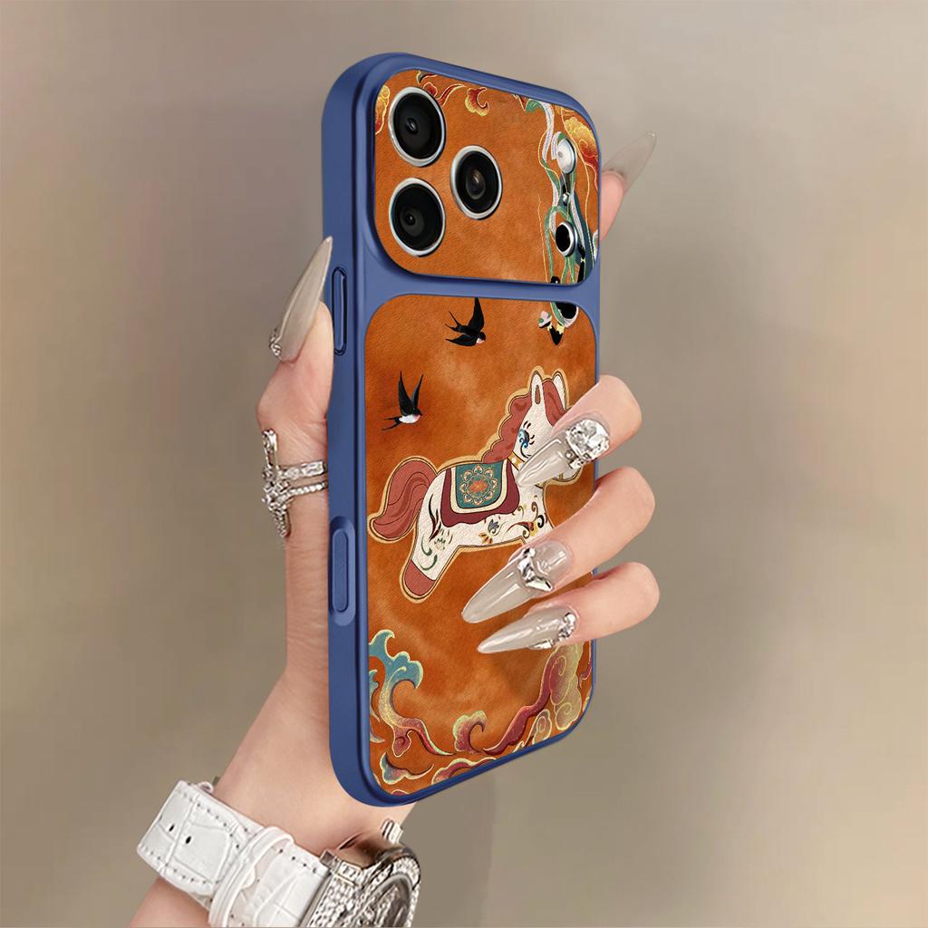 Cloud Orange Horse Is Suitable for iPhone17promax Mobile Phone Case Apple 16pro New 15pro Niche 16 Leather.