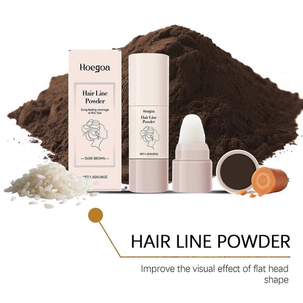 Hoegoa Dark Brown Voluminous Hairline Powder, Hairline Covering And Filling Powder, Voluminous Contour, Portable For Daily Grooming