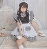 Lady Lazy Lolita Maid Cosplay Short Above the Check Pattern Dress, Sleeves, Apron, Knee, Mini, Gray, (Small)
