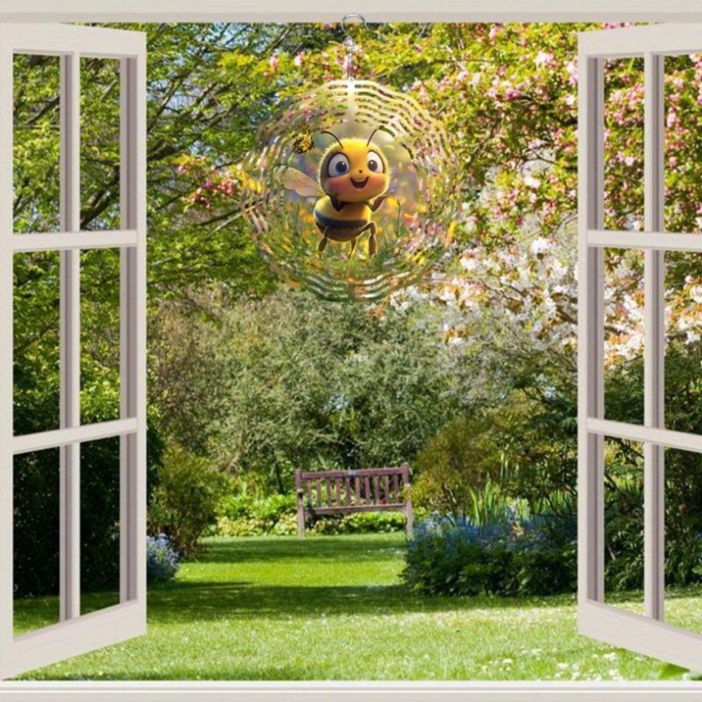Metal Art Windmill with Cartoon Bee Design 2D Wind Chime Outdoor Decor Dynamic Garden Art Home Yard Decoration High Quality Weather Resistant