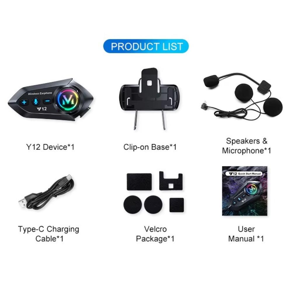 Motorcycle Helmet Bluetooth Headset with RGB Light Effect, Long Battery Life, FM Radio