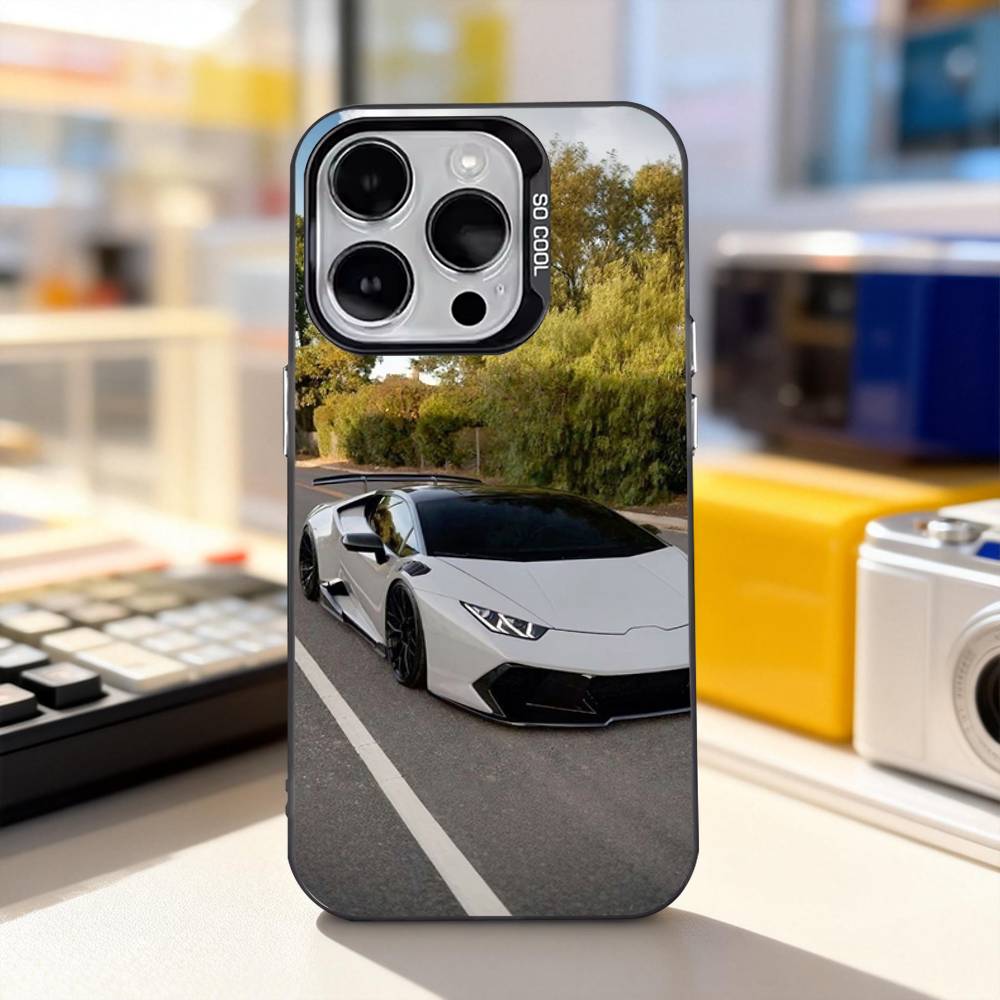 Auto Sport L-Lambo Coole Handyhülle Für iPhone 11,12,13,14,15,16,17,Pro,Max,Plus,E,Air,Mini IMD Matt Schwarz