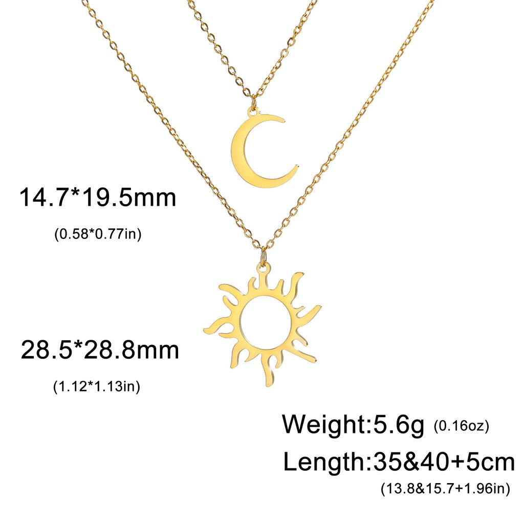Sun Moon Necklace for Women Double Layer Chain Jewelry on the Neck Pendant Accessories Birthday Christmas Gifts for Girlfriend