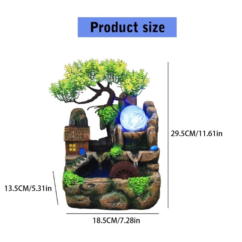 Indoor Resins Rockery Waterfall Fountains with Atomizer and LED Lighting Great for Home and Office Desktop Decoration