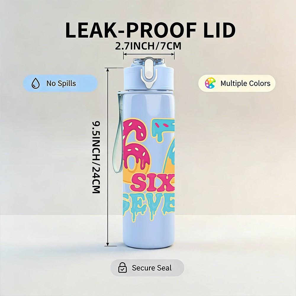 1PC 67 Six Seven Colorful Letter 750ml Color Plastic Sports Water Bottle Leakproof Flip Straw Lid Suitable for Sports Office Home Use