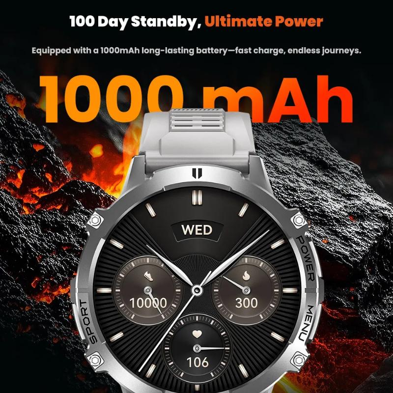 Reloj Inteligente Militar 1000MAH Súper Autonomía Llamada Bluetooth GPS Brújula Altímetro Barométrico 10ATM Impermeable Relojes Inteligentes Deportivos para Hombre
