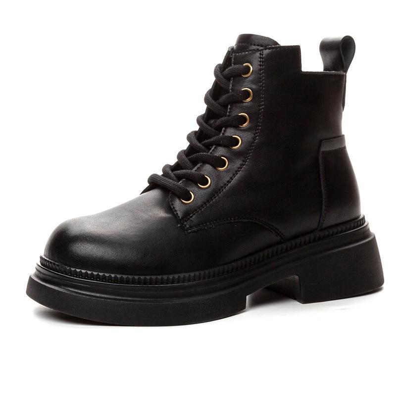 Botas Martin de plataforma em couro femininas outono e inverno novas botas finas de cano curto estilo retro britânico curtas