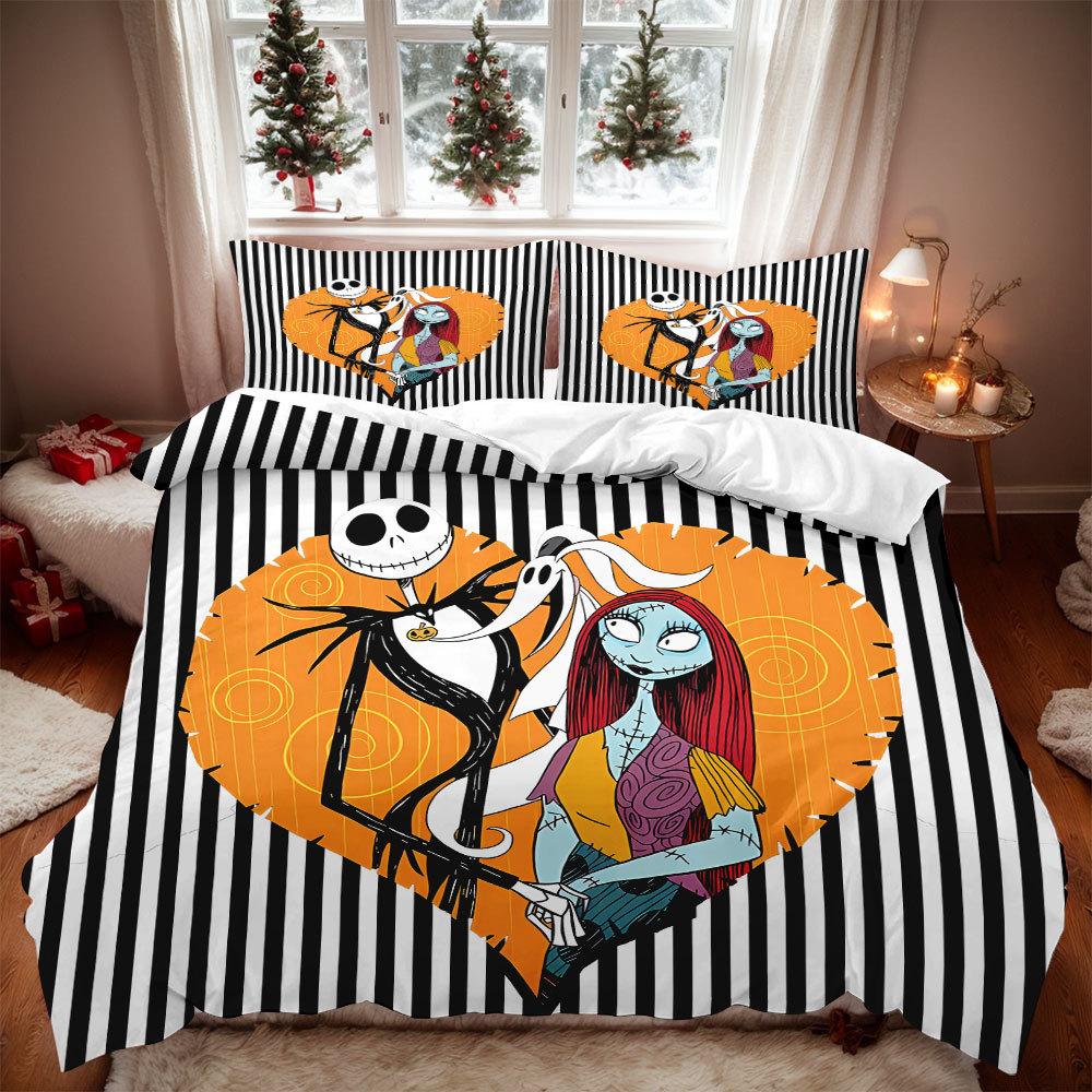 Halloween Nightmare Christmas Bedding Set Jack And Sally Duvet Cover Set Comforter Bedding Sets Bed Set Home Decor Bedding Set