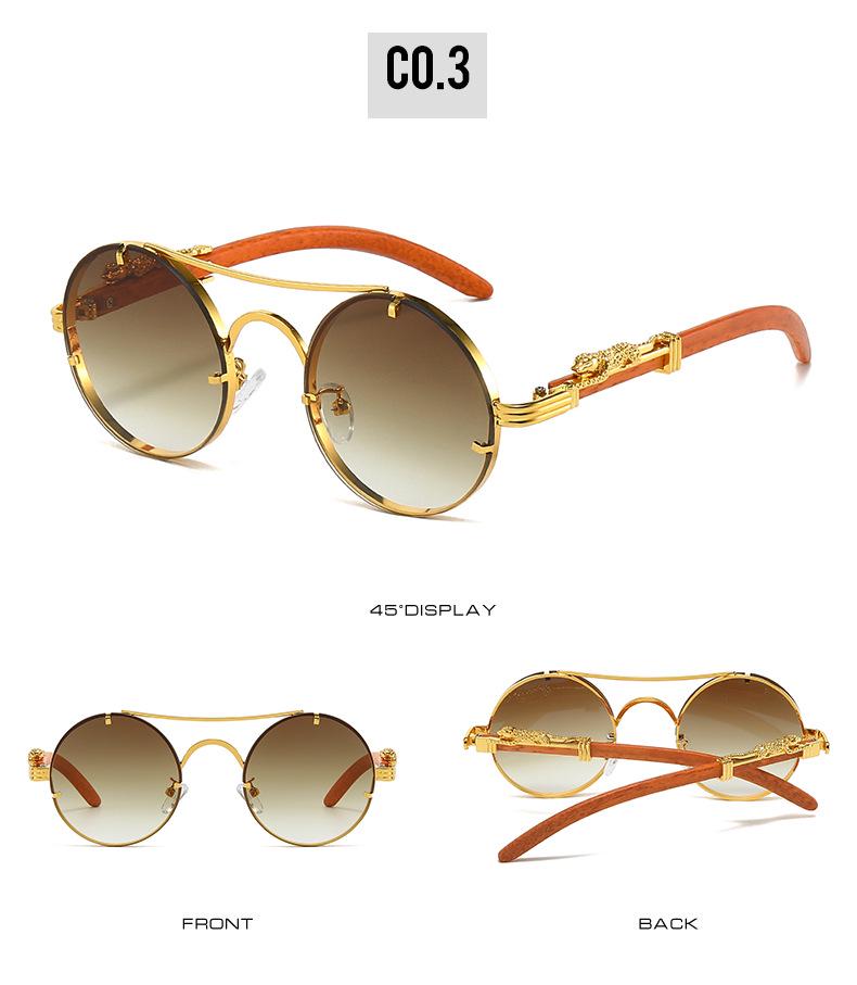Cross-Border Retro Double-Bridge Leopard Head Men's Metal Round Sunglasses