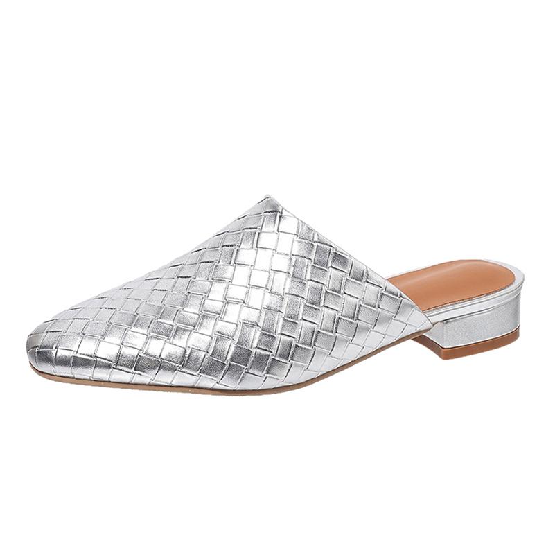 FOREADA Women PU Leather Mules Round Toe Flats Concise Design Ladies Fashion Casual Shoes Spring Autumn Gold Silver 45