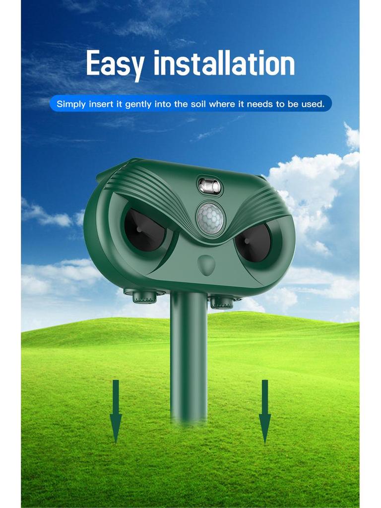 Repelente ultrasónico solar de animales: Eficaz para Aves, Perros, Gatos y Ratas