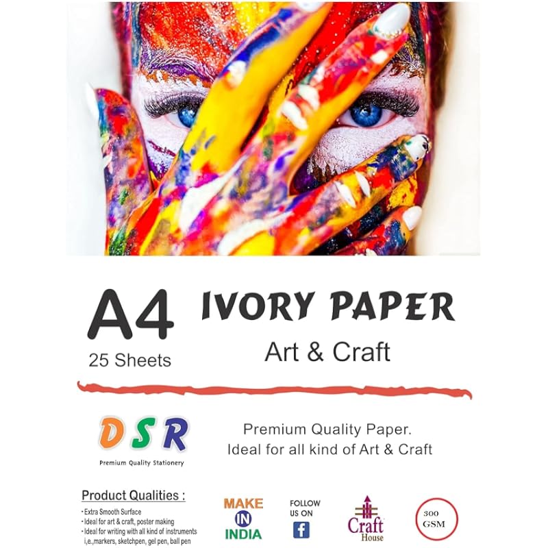 Eclet A4 Size, 300 Gsm Smooth Finish Ivory Drawing Paper Sheets, White, 8.25 Inch X 11.75 Inch, Combo Pack Of 20 Sheets