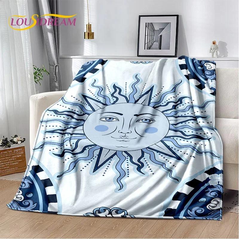 Misteriosa Manta de Franela Suave con Mandala del Sol y la Luna del Tarot para Camas, Dormitorio, Sofá, Picnic, Manta de Tiro para Ocio al Aire Libre, Regalo