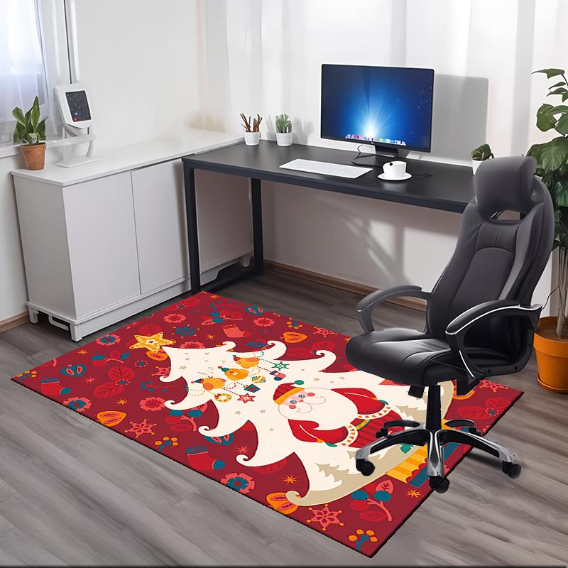 Christmas Santa Claus Printed Carpet, for Office Chair Living Room Bedroom Kitchen Room Decor Gifts.