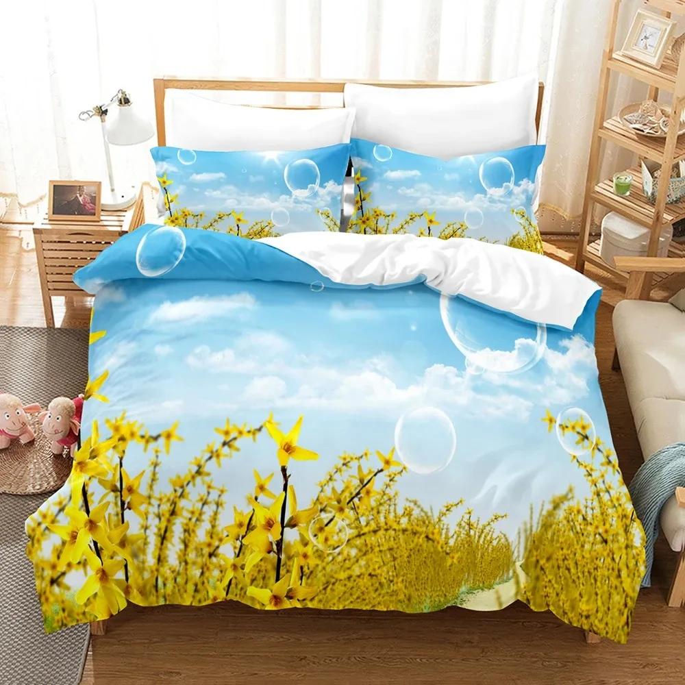 Bettwäsche-Set „Wald“, Wald mit schattigen Bäumen, traumhafte Waldlandschaft, Naturmotiv, Bettwäsche-Set, Queen-Size, Grün-Braun