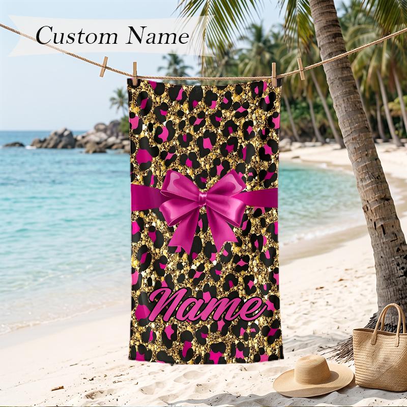 Trendy Leopard Print Custom Name Printed Beach Towel Personalized Soft Towel For Swimming Beach Travel