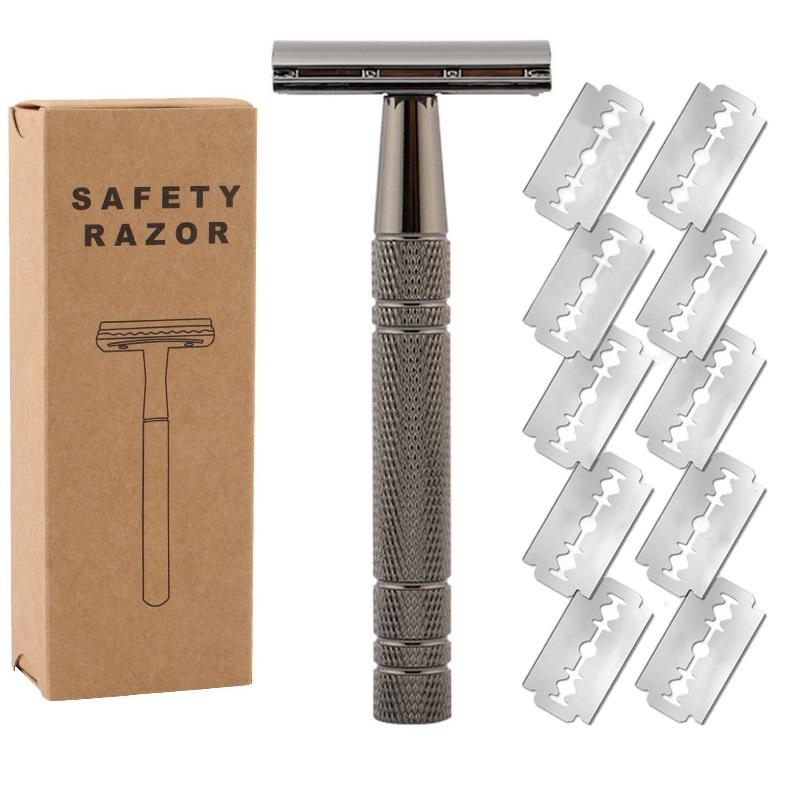 Classic Manual Shaver With 10 Shaving Blades Aluminum Double Edge Safety Razor for Men's Shaving and Women's Hair Removal Tool