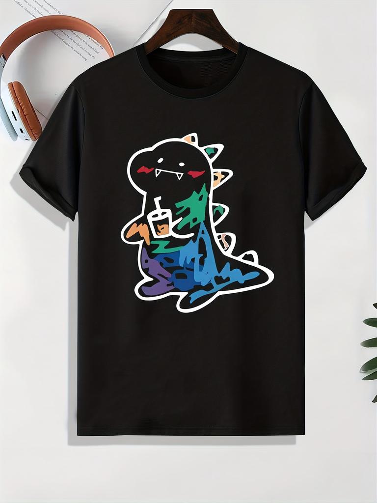 Mens Cute Dinosaur Print Loose TShirt Casual Stretch Tees Summer