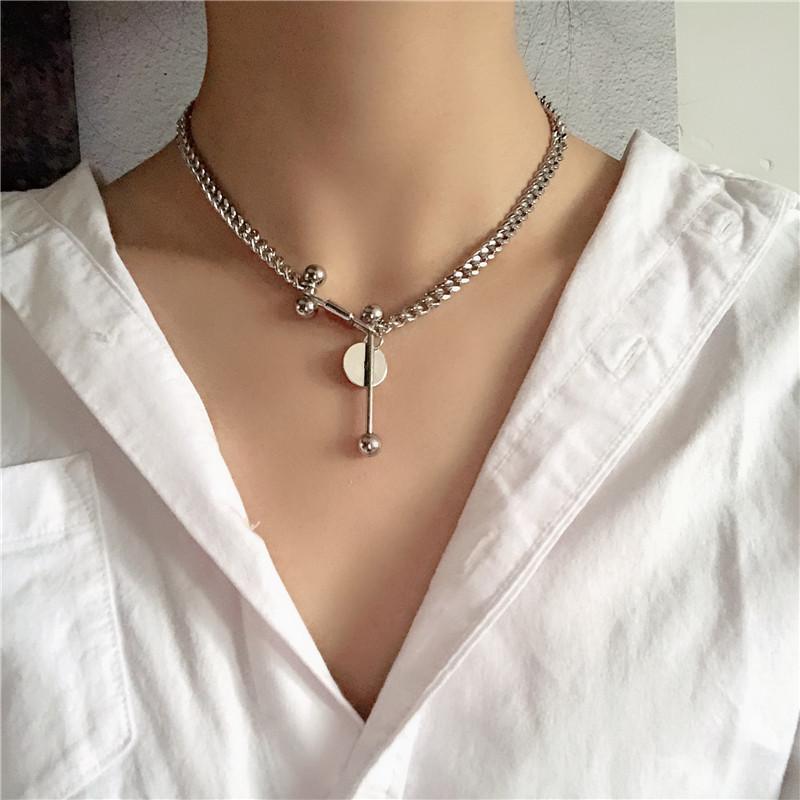 

European and American popular lock pendant stainless steel necklace women s fashion retro style disc simple design titanium steel necklace 304 Stainless Steel