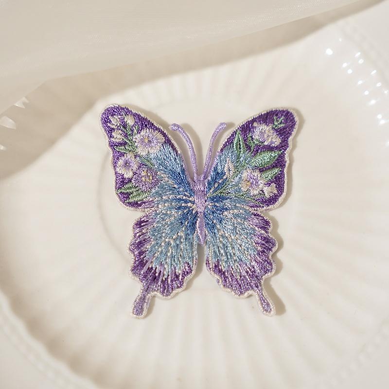 Iron On Patches Cute Waterproof Flower Butterfly Embroidery Heat Transfer Applique for Outdoor Bag Camping Gear Decoration