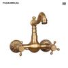 Retro French Copper Wall-Mounted Double Handle Faucet for Kitchen and Balcony.