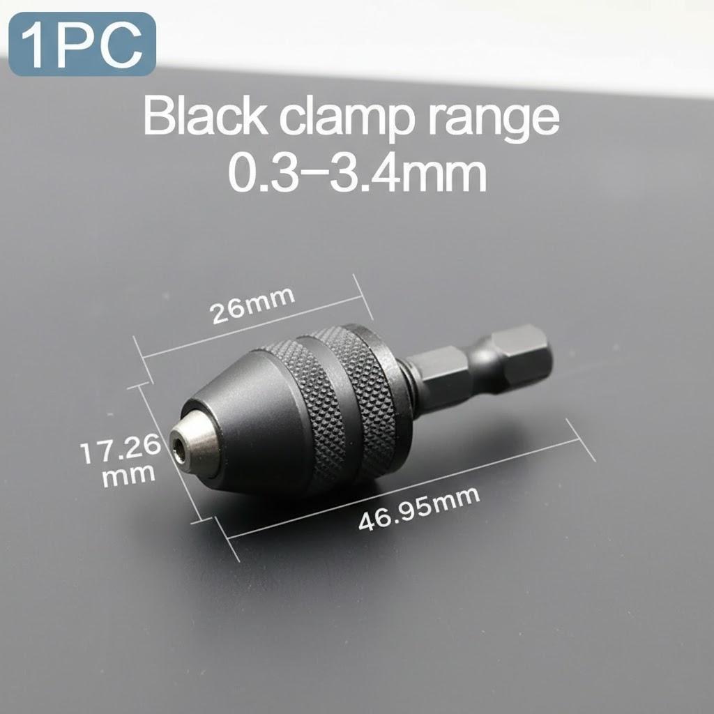 

Mini Keyless Drill Chuck 0.3-3.4mm Clamping Range 1 4 Hex Shank Bit Adapter Converter Quick Change чорний