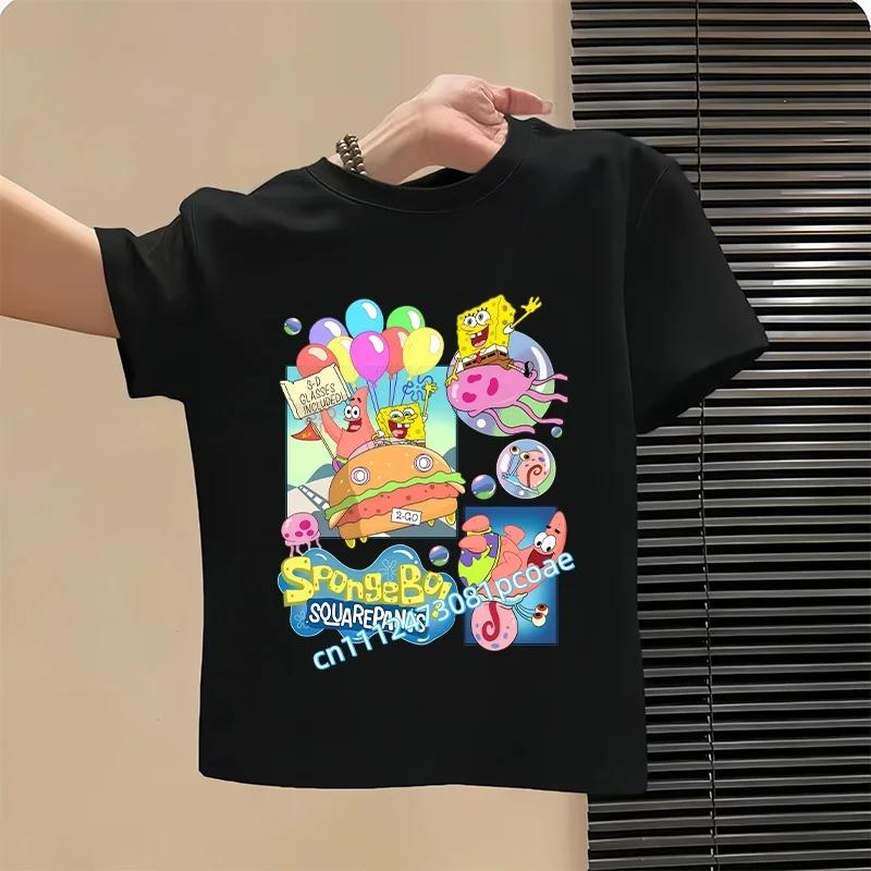 2026 SpongeBob Summer Tshirt for Children  100 Cotton ShortSleeved Boys Sport Shirt  Girls Casual Top with Cartoon Print