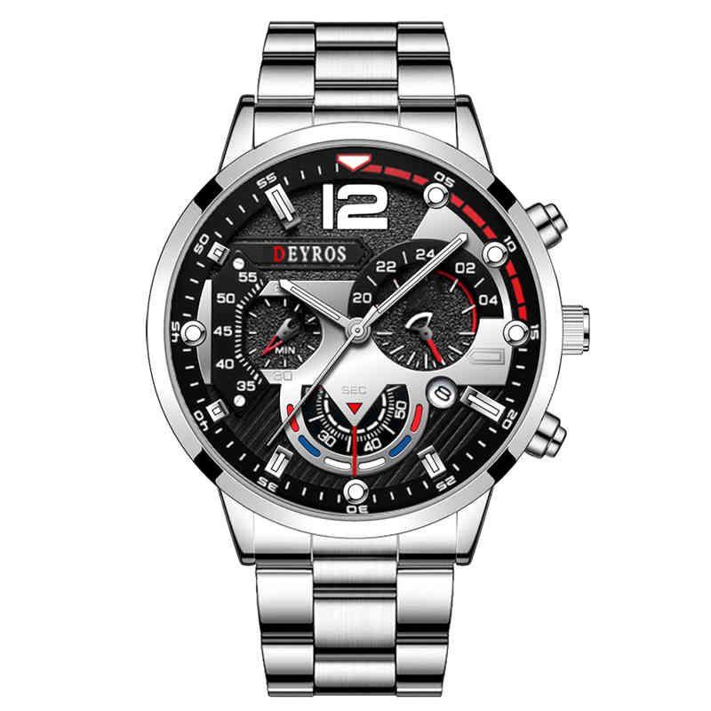 Set da 3 Orologi, Braccialetto Anello per Orologio, Orologio da Uomo, Orologio con Cinturino in Acciaio, Orologio al Quarzo