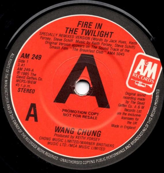

7-дюймовая пластинка WANG CHUNG Fire In The Twilight The Reggae AM249PROMO AM Records 1985 UK Dance Electronica Б/у