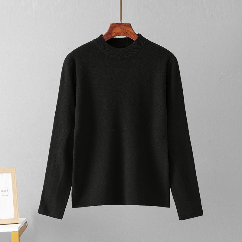 Women's Autumn/Winter Loose Knit Sweater - Half-High Collar, Long Sleeve, Solid Color