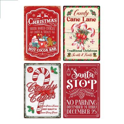 Vintage Frohe Weihnachten Metallposter Blechschilder Wanddekoration Frisch gebackene Kekse Kuchen Leckereien Heiße Schokolade Bar