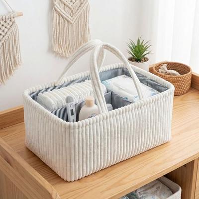 Cloth Compartment Storage Basket Large Capacity with Handle Baby Diaper Bag Solid Color Sundries Storage Basket Baby Clothes