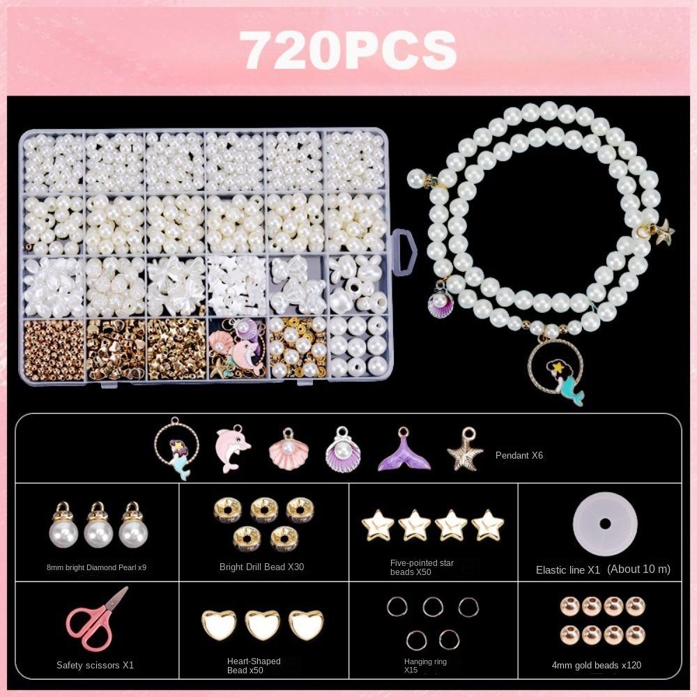 520/640/720PCS Round Pearl Beads Mixed Shape Seedbeads Creative Pearl Loose Beads 4-6 Year Old Kids