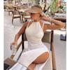 EDOLYNSA 2024 kintted cobrir praia sexy halter sem mangas ver através maxi fenda bodycon vestido de verão biquinis cover-ups elegante halter beachdress