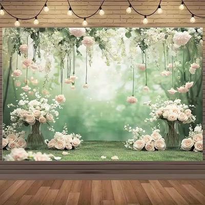 2D Ethereal Hanging Flower Background Cloth for Bridal & Spring Events Photo Booth Prop