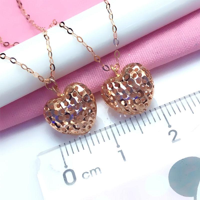 Pure Purple Gold Shiny Hollow Heart Temperament Colored Gold Plated Rose Gold Pendant Necklace Women