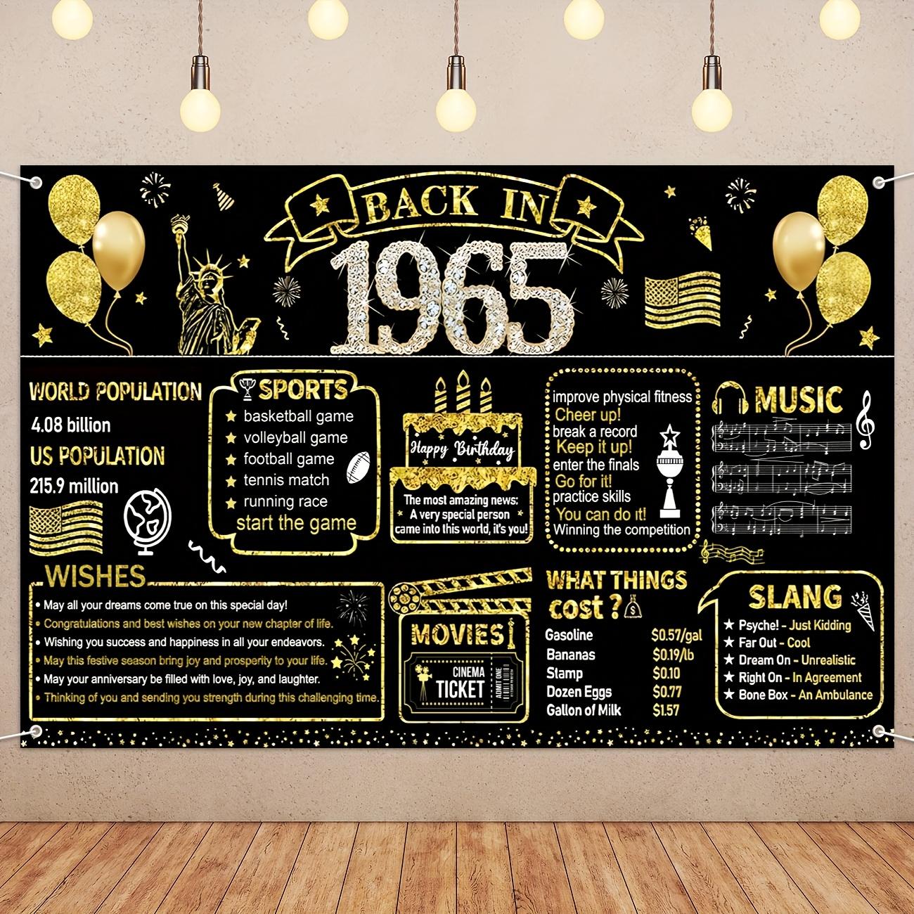 Retro black and gold 60th birthday banner - 1965 Return Retro party decoration, birthday party decoration 100x150cm