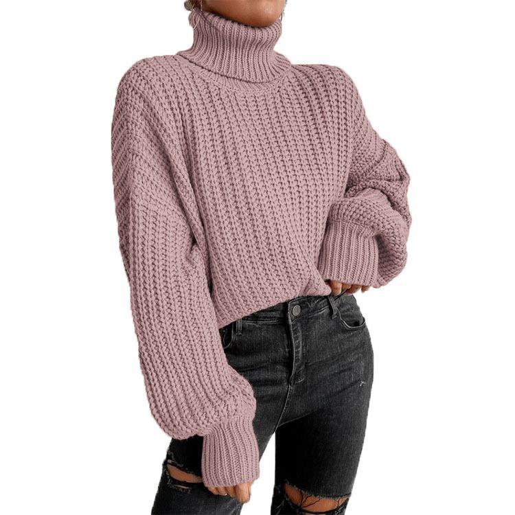Damen Herbst/Winter Rollkragen Locker Gestrickter Pullover, Langarm Einfarbig Mode Pullover