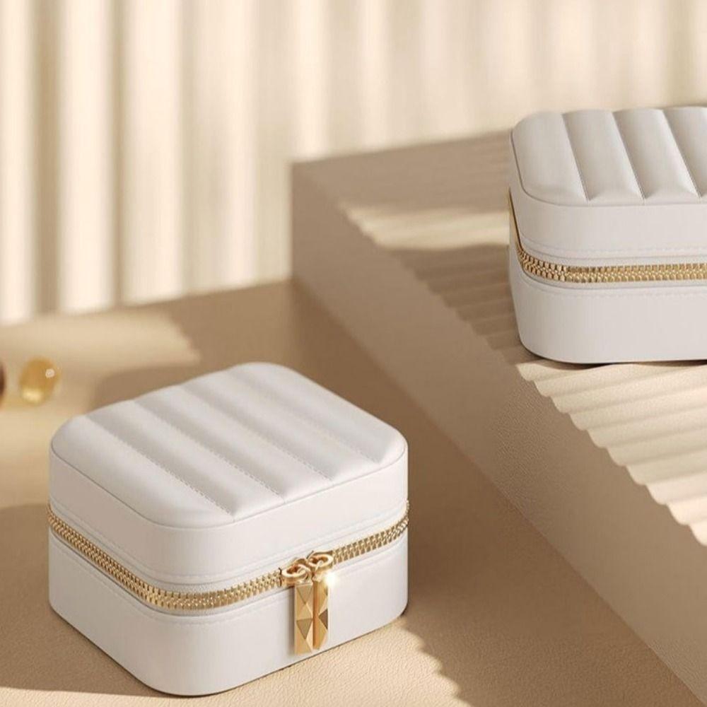 Solid Color Mirror Jewelry Box Detachable Necklace Storage Box Jewelry Storage Case Vacation