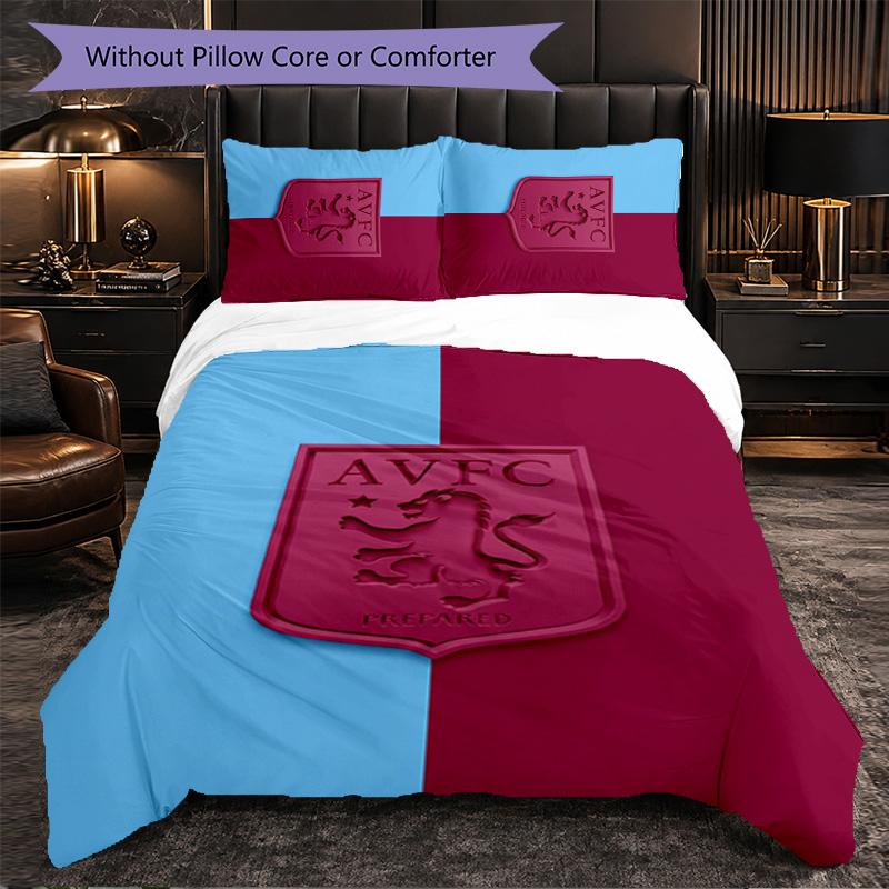 Set Biancheria da Letto Aston Villa Football 3 Pezzi Morbido Set Copripiumino con Federe Set Decorazione Camera da Letto per la Casa
