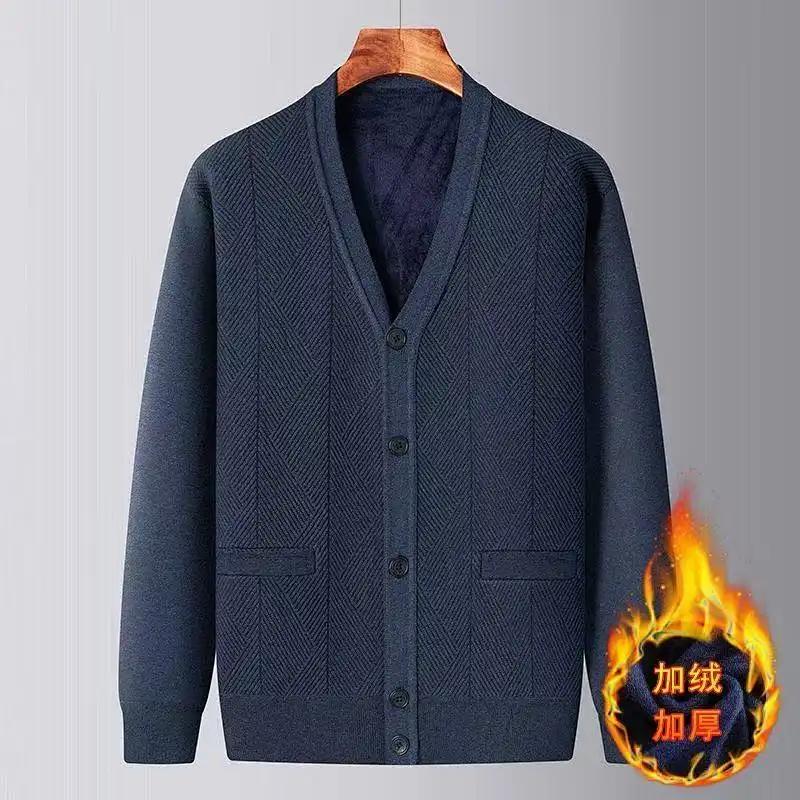 Herrsammet Förtjockad Höst Vinter Kofta Medelålders Äldre Stickad Tröja Varm Topp Jacka