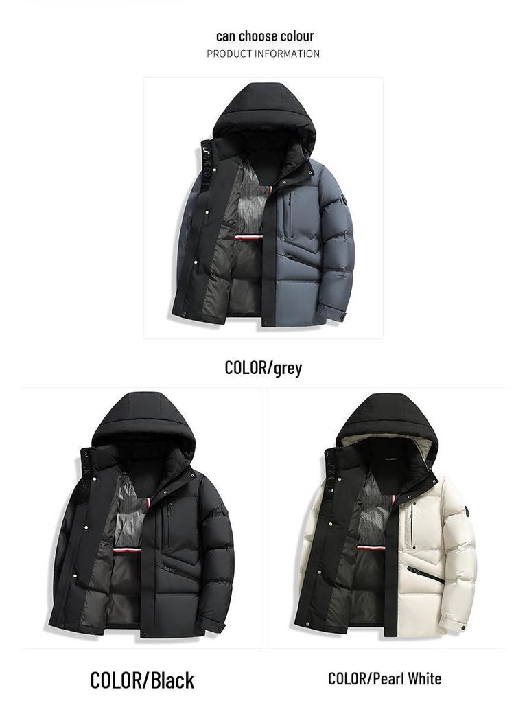 Men's 90% Duck Down Puffer Jacket - Short, Thick, Hooded Winter Coat for Extreme Cold Protection