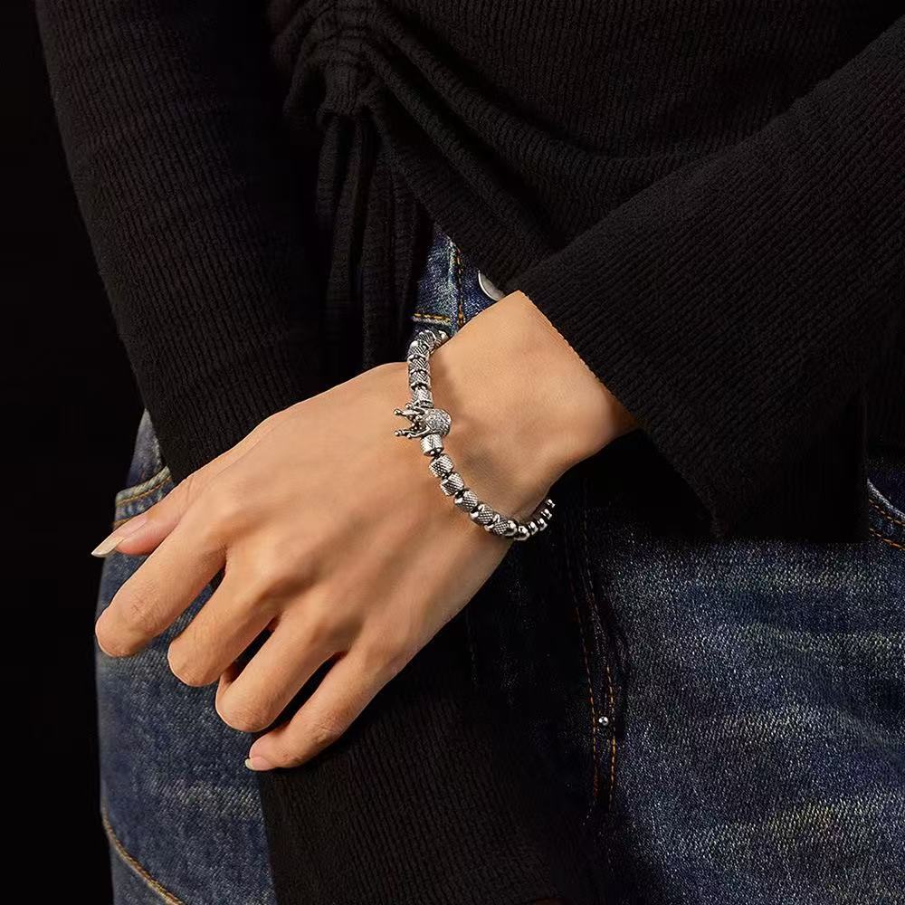 Stainless Steel 18K Gold Plated CZ Crown Pineapple Bead Bracelet, Woven Rope, Waterproof Tarnish-Free, Men's Jewelry