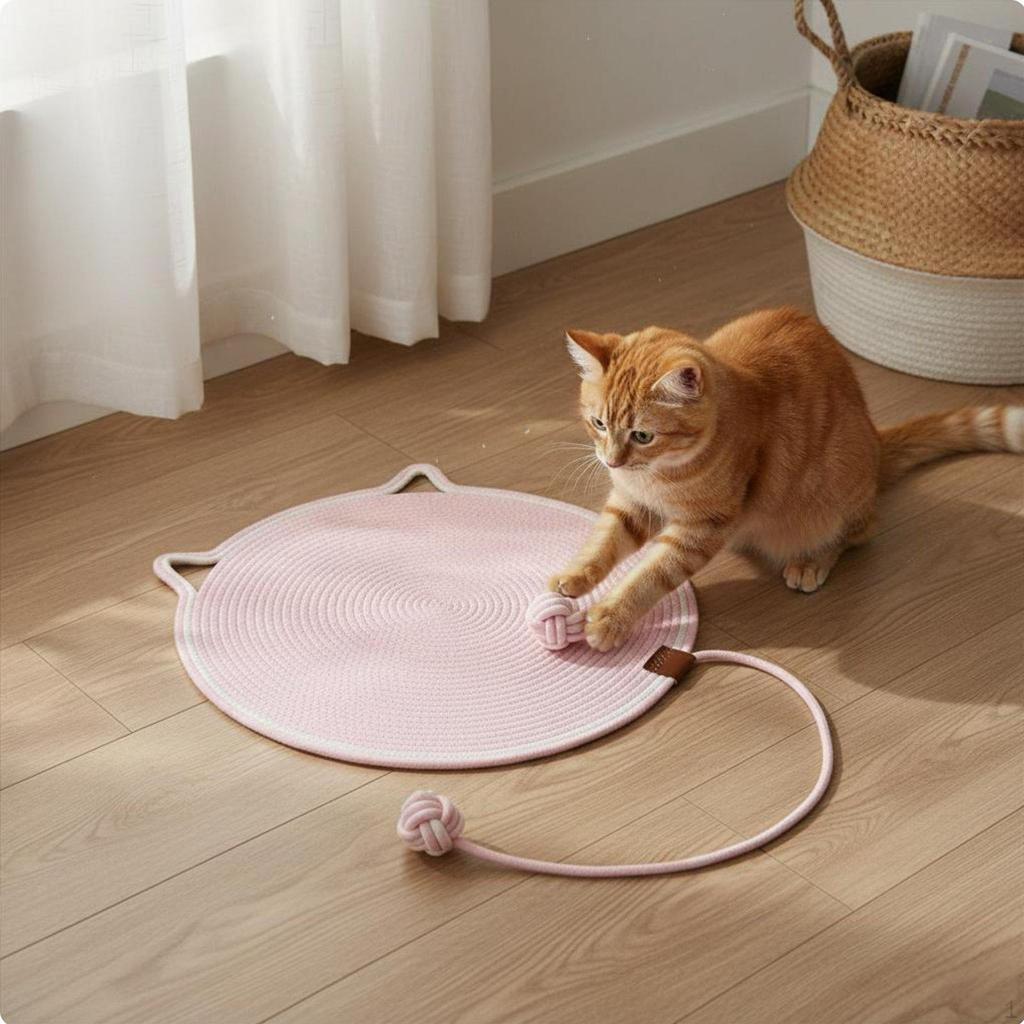Round Cat Scratch Mat LowShed Scratching Pad for Indoor Cats, Kittens Pink 35CM