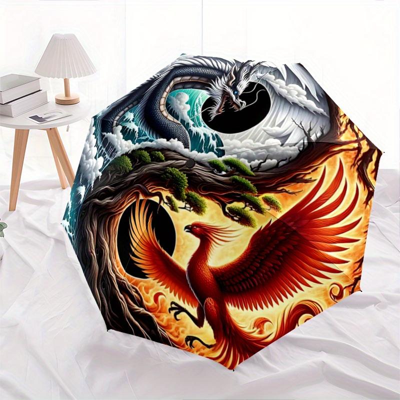 

1pc Yin Yang Dragon Phoenix Auto-Open Close Umbrella: Portable Folding Design, 8-Bone Iron Frame, Outdoor, Festival Gift for Fans, Travelers, Dai