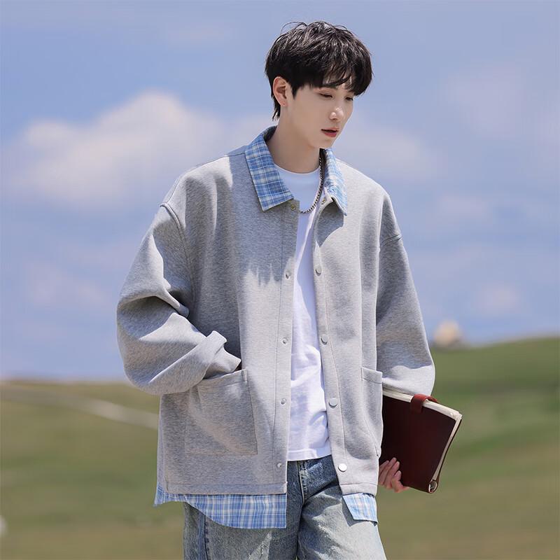 Men's Faux Two-Piece Plaid Patchwork Cardigan