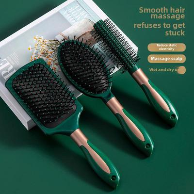 Dark Green Elastic Airbag Massage Comb: Negative Ion Straight & Curly Hair Beauty Tool for Women & Students