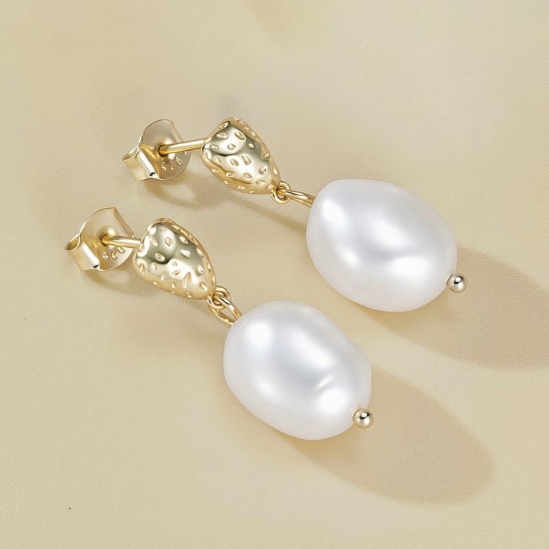 Elegant Baroque Style Natural Pearl Stud Earrings In Sterling Geometric Irregular Design Women 925 Sterling Silver