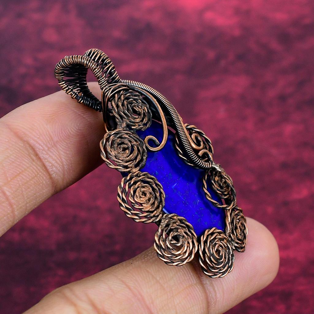 Lapis Lazuli Pendant Flower Jewelry Copper Wire Wrapped Pendant Gifts For Her