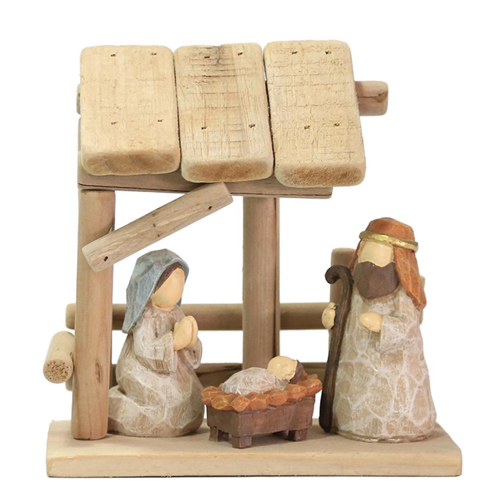 Christ Nativity Resin Statue House Scene Manger Holy Figure Statue Ornament Crafts for Home Bedroom Room Decor